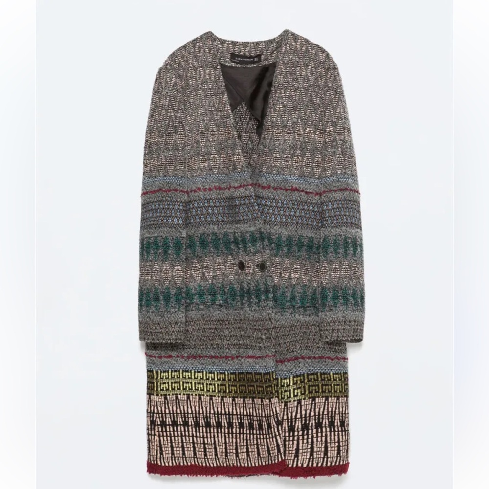 Zara Jacquard Patterned Double Breasted Coat Size Medium New Tags blogger - Picture 2 of 7